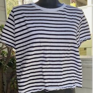 ZARA 100% COTTON BLACK AND WHITE CROPPED T SHIRT 17.5” PTP